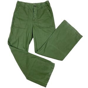 ZARA Woman Premium Denim Green Cotton Wide Leg Utility Pants - Size 8